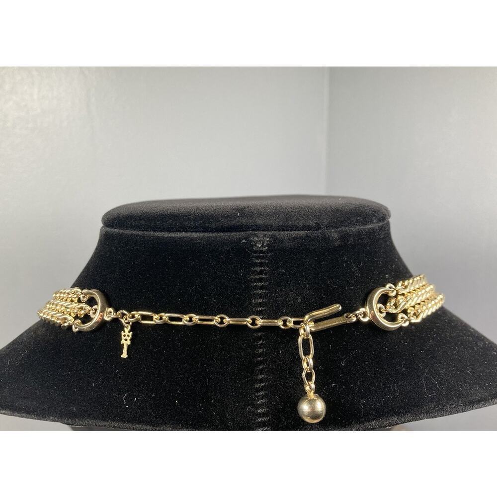 Crown Trifari Vintage Gold Tone 3 - Strand Chain Necklace 18” Signed - Picture 4 of 8